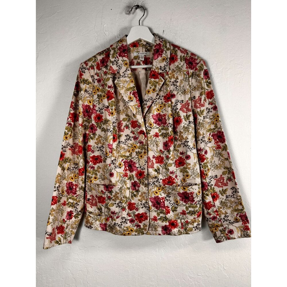 JM Collection Women Floral Print Blazer Button-Front Jacket with Pockets Size 14